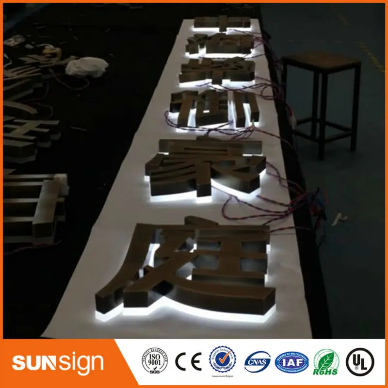 Hot sale led backlit logo dekorasi dinding logam huruf stainless steel backlit tanda