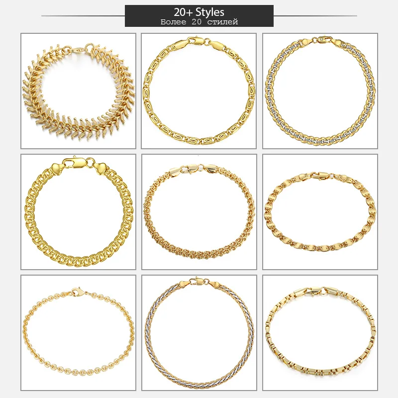 Bracelet for Men Curb Snial Chain Yellow Gold Color Chain Wholesale Gift Wholesale Fashion Bracelet Jewelry 3-11mm 7-9inch GBB2