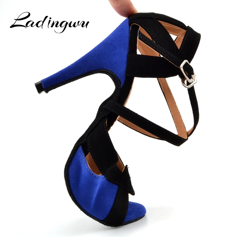 Ladingwu Women Latin Dance Shoes Flannel Salsa Women Ballroom Dancing Shoes For Girls Blue/Red Soft Bottom Indoor Shoes Tango