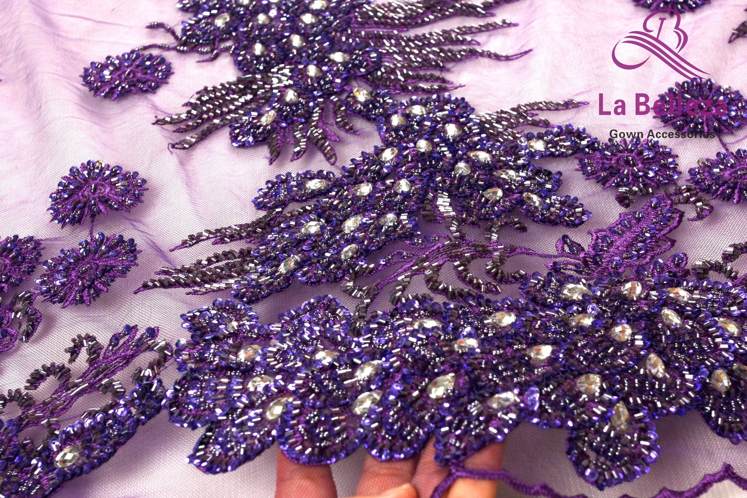 La Belleza Purple tea green,lack blue  super heavy hand beaded beaded  prom dress lace fabric 1 yard