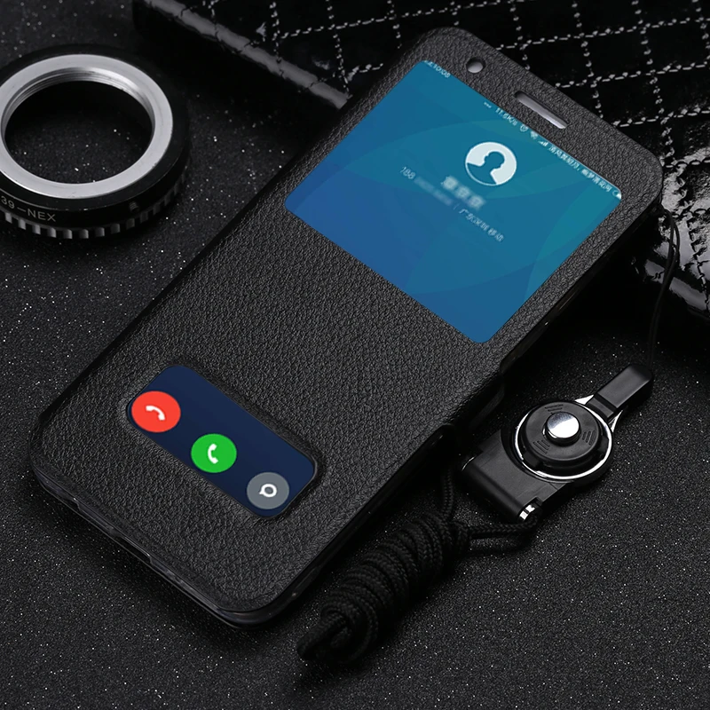 Business Double VieW Window Flip PU Leather Case For Huawei Honor 8X Nova 7 SE  8 SE 8 Pro Lanyard Cover Magnetic Buckle Case