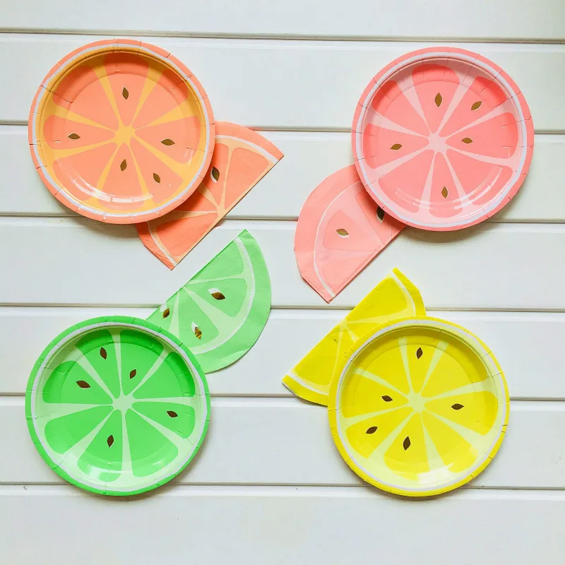 Fruit Shape Disposable Plates Appetizer Dessert Dishes Fruit Fiesta Napkins for Kids Birthday Summer BBQ Party Supplies