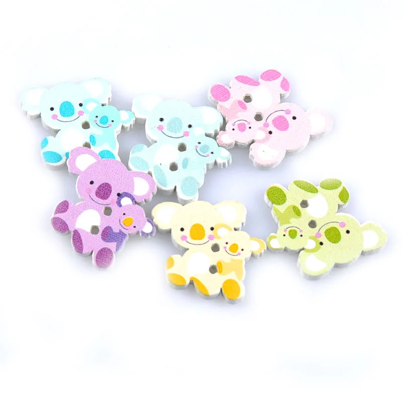 Sewing Craft Scrapbooking Making Button Accessories 25pcs 22x23mm Koala Modelling Mixed Color DIY Wooden Buttons M1661