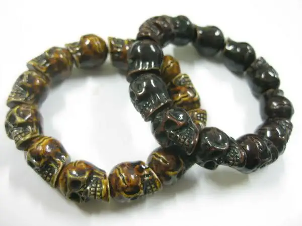 Tibet Design Carved Gothic Skull Beads Bracelets 2 Pcs Bargain Lot