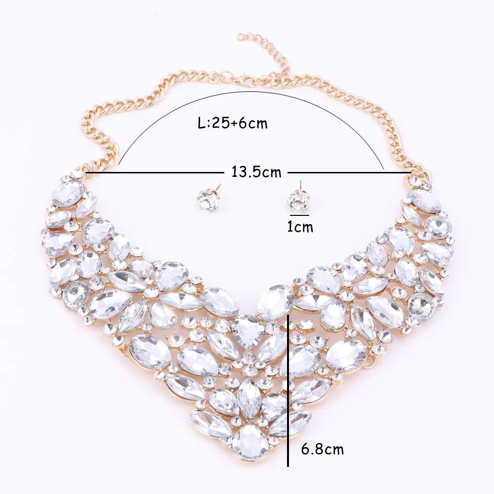 Women 5 colors crystal jewelry sets with earrings statement necklace for party wedding boho fashion Trendy necklace