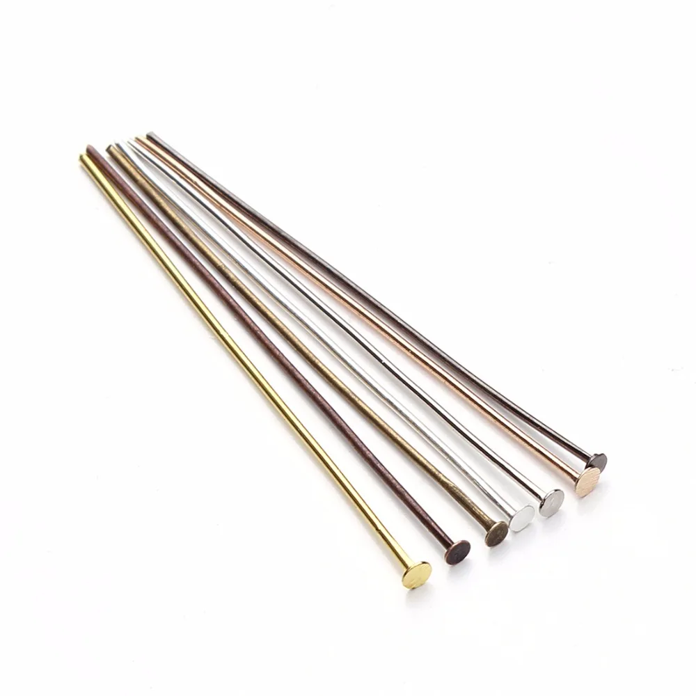 100pcs/bag 40 50mm Flat Head Pins 0.7mm Rhodium/Copper/Bronze/Silver Plated Head Pins For Diy Jewelry Making Accessories