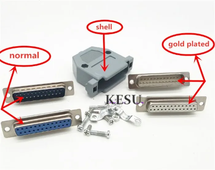 

10pcs D-SUB /DB25 25Pin Male Female 25 core needle gold plated with shell Plastic Cover Housing Hood