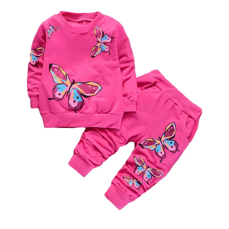 BOTEZAI Children Girls Clothing Sets 2021 Summer Fashion Style Butterfly Printed T-Shirts+Pants 2Pcs Baby Girls Clothes Sets