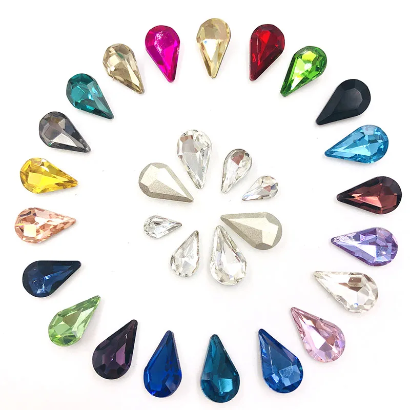 New arrival 5X8mm/6X10mm/8X13mm AB color Teardrop pointback pear shape Glass crystal rhinestones 50pcs diy Nail art accessories