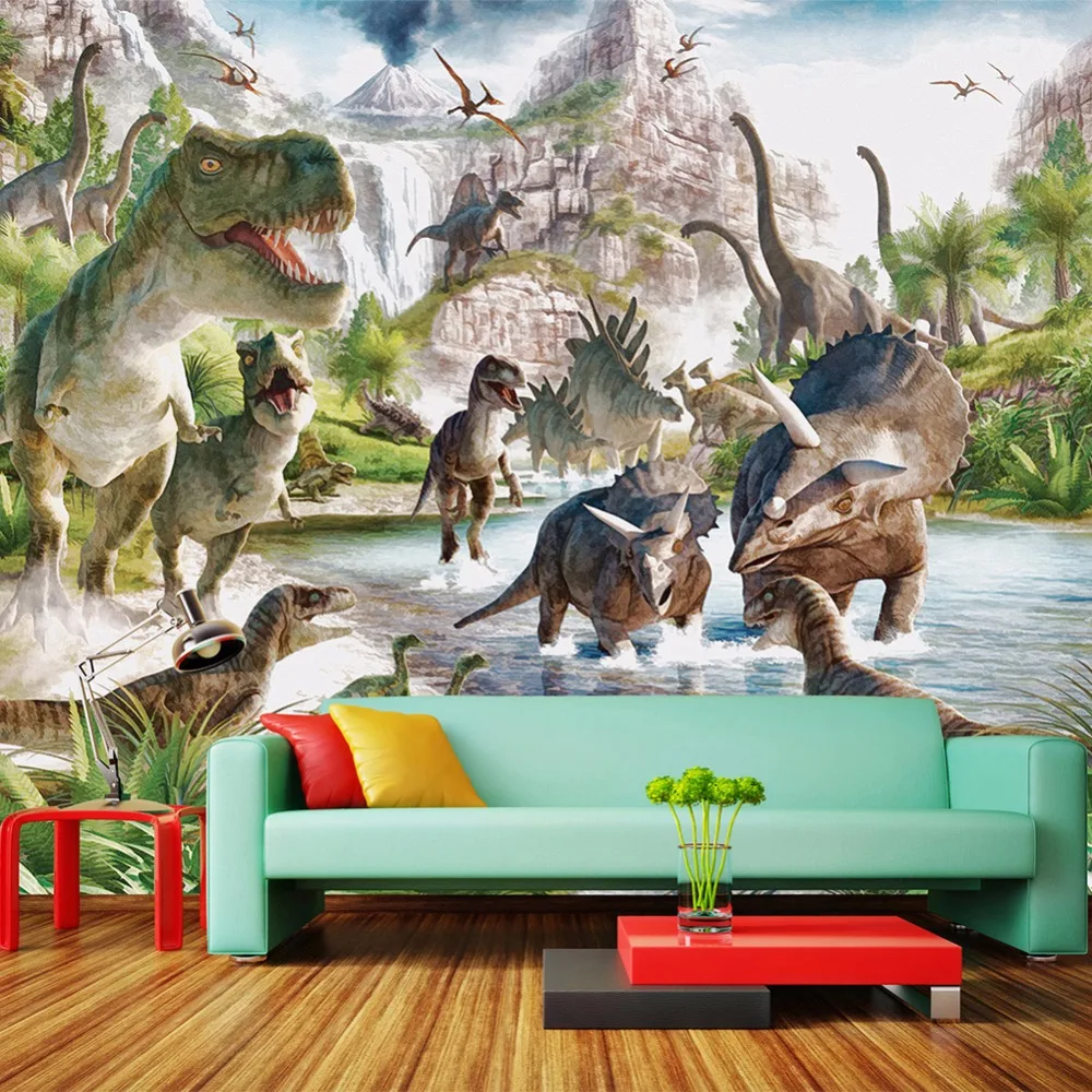 Custom Poster Photo Wallpaper Wallcovering  Dinosaur World 3D Wall Mural Wallpaper For Bedroom Walls Papel De Parede 3D