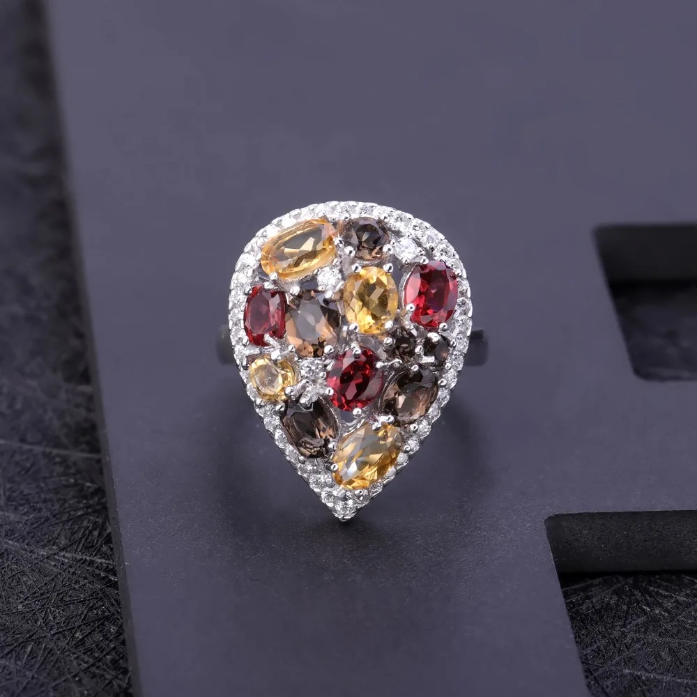 GEM\'S BALLET Luxury 925 Sterling Silver Jewelry Set For Women Natural Smoky Quartz Citrine Drop Earrings Ring Set Fine Jewelry
