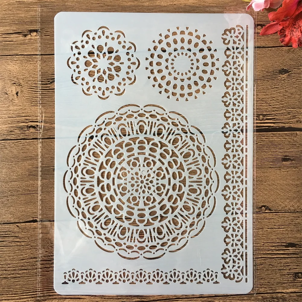 A4 Circle Round Floral Edge DIY Craft Layering Stencils Painting Scrapbooking Stamping Embossing Album Paper Card Template