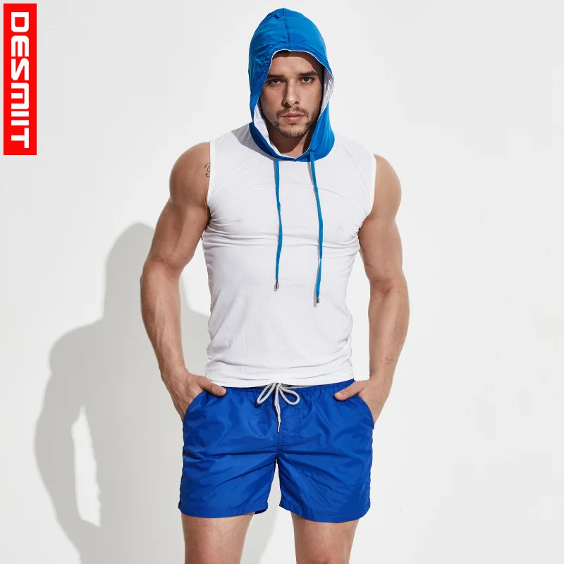 Desmiit Mannen Hoodie Gym Sport Vest Sneldrogende Running Tank Top Man Hooded Fietsen Singlets Mouwloze Tanktop Sweatshirt