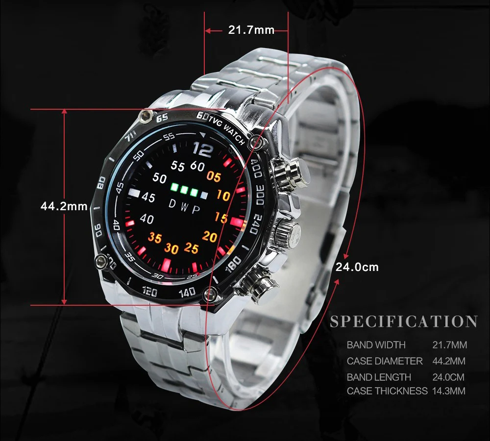 New Luxury TVG Men's Watch Stainless Steel LED Sport Watches Casual Wrist Watch Clock Relogios Masculino