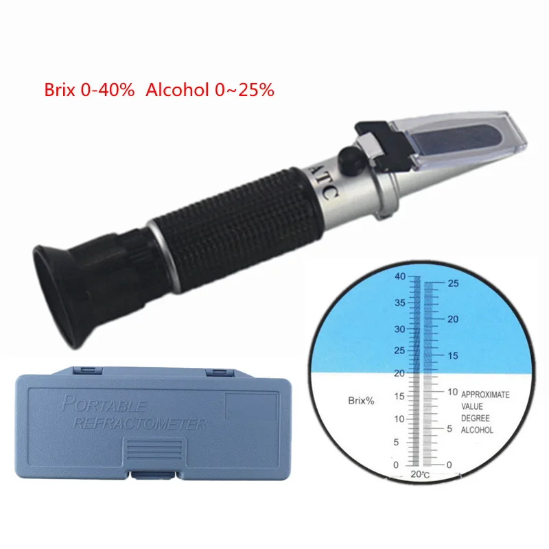 Digital Refractometer Brix Sugar 0-40% Alcohol Wine Beer 0-25% ATC Refrat metro Densimeter Retail Box Adjustable