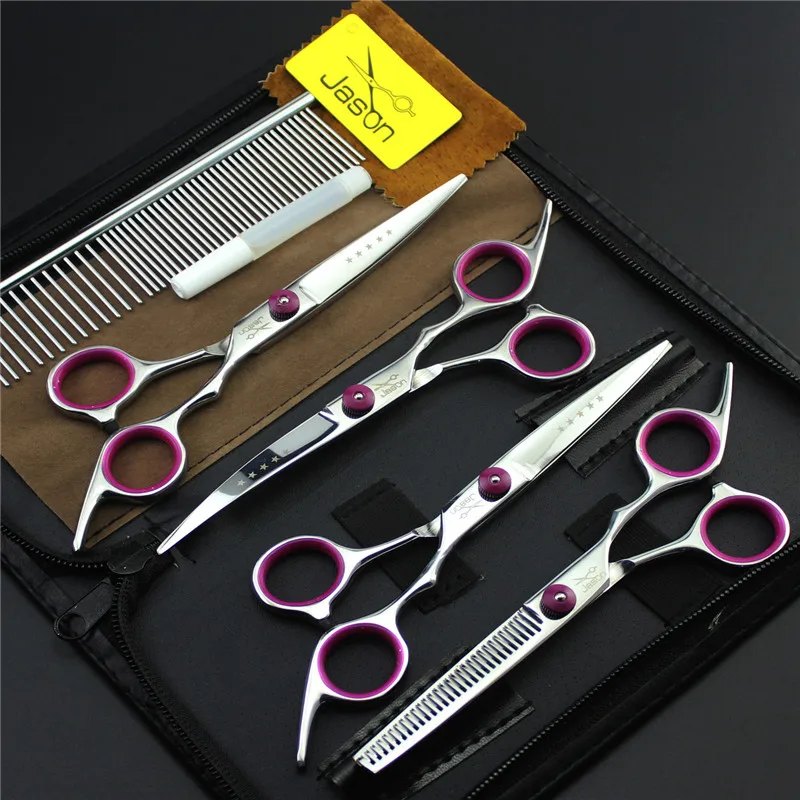 

Stainless Steel 6.0Inch 4Pcs/Set Jason Pet Grooming Scissors Silver Dog Shears Straight &Thinning&Curved Scissors