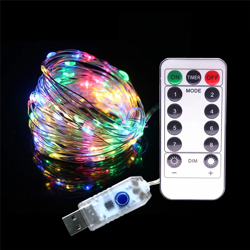 RGB LED سلسلة أضواء مقاوم للماء 5 متر 50 المصابيح 10 متر 100 المصابيح 4.5 فولت USB الجنية عيد الميلاد سلك حفل زفاف عطلة مع جهاز التحكم عن بعد