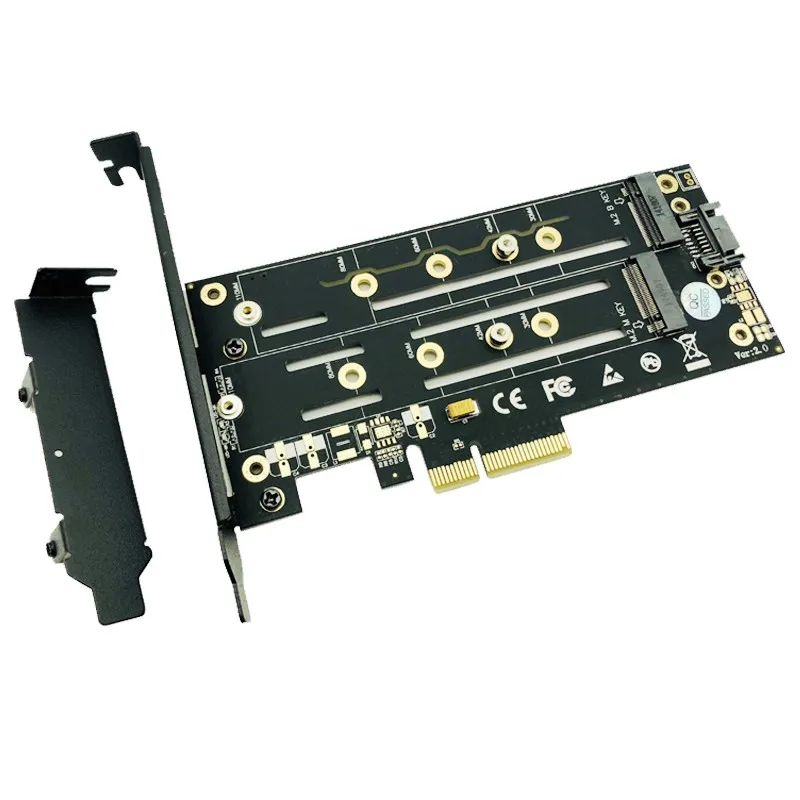 M.2 NVMe SSD NGFF to PCIE X4 Adapter M Key B Key Dual Interface Card Heatsink Low Profile Bracket PCI Express 3.0 2230-22110 SSD