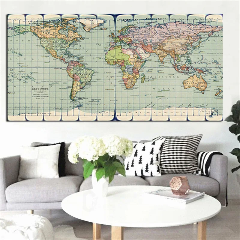 Classic Vintage Earth World Map Painting Canvas, HD Print on Canvas, Modern Wall Picture for Office Room Decor