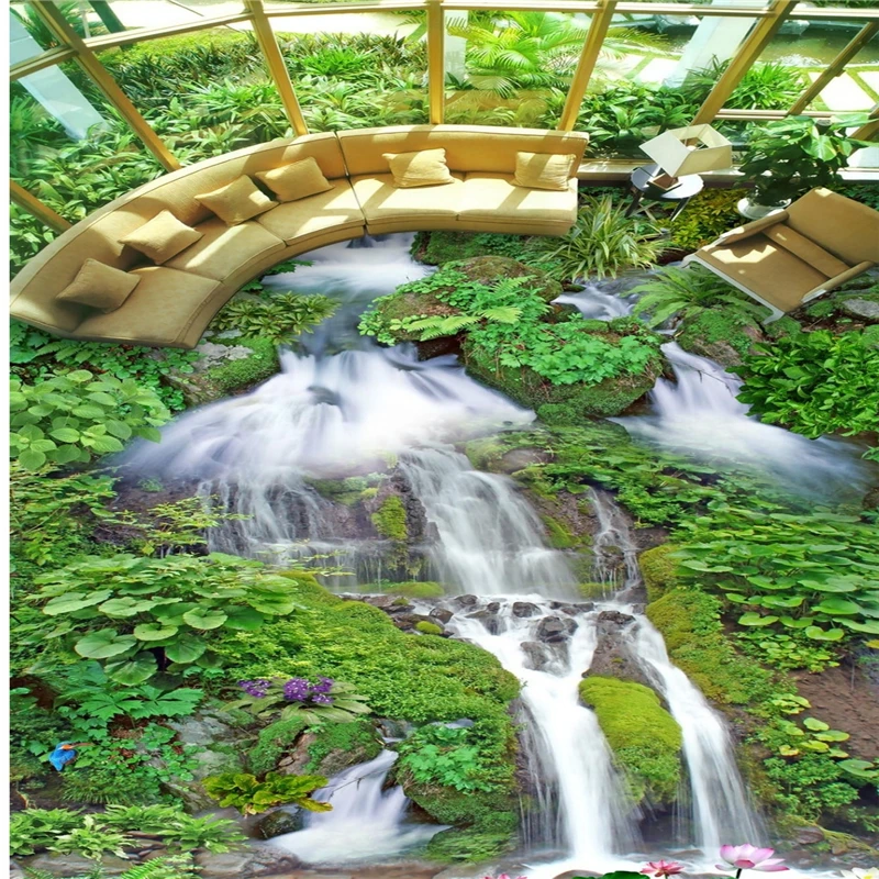 

wellyu Custom large-scale murals pvc waterproof HD natural beauty landscape 3d floor thick wear-resistant floor stickers