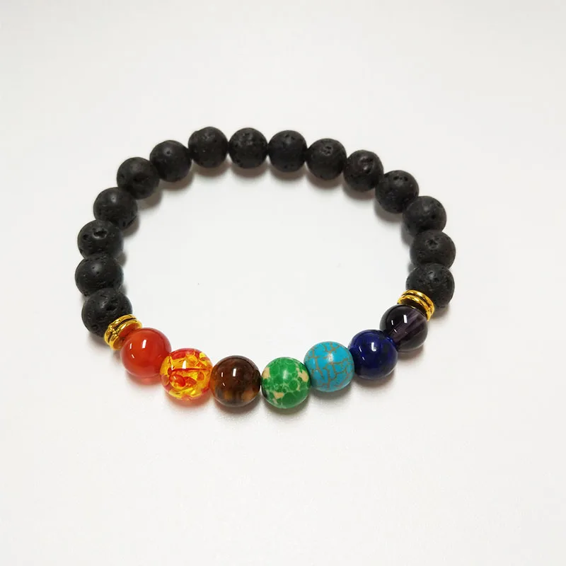 1PC New 7 Chakra Bracelet Men Black Lava Healing Balance Beads Reiki Buddha Prayer Natural Stone Yoga Bracelet For Women