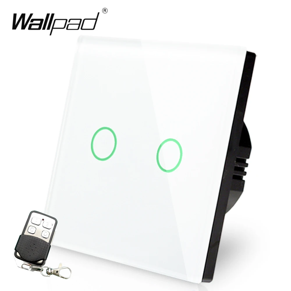 EU UK LED Iight 2 Gang Remote Wallpad White Touch Waterproof Glass 2 Gang 1 Way  RF433 Remote Control Electrical Switches