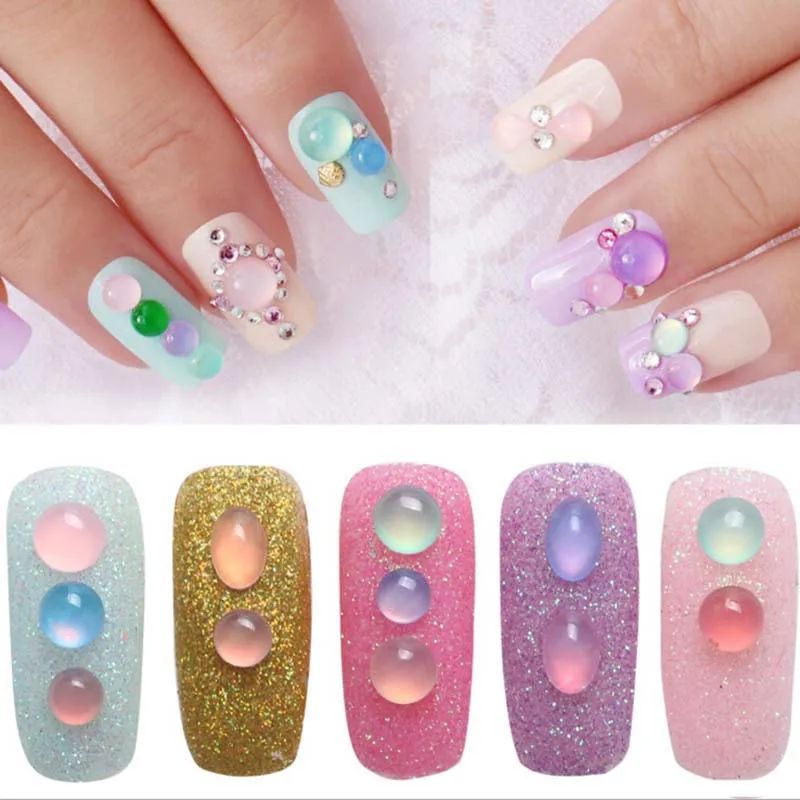 

5 Box Jelly Nail Rhinestones Decoration Crystal Oval Flat DIY Cat's Eye Fashion 3D Glitter Jewelry Nail Tips Sticker Accessories