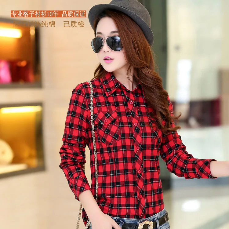 2021 New Fashion Women Plaid Shirt Flannel Long Sleeve Casual Women Blouses Shirt  Ladies Cotton Blusas Tops Blouse