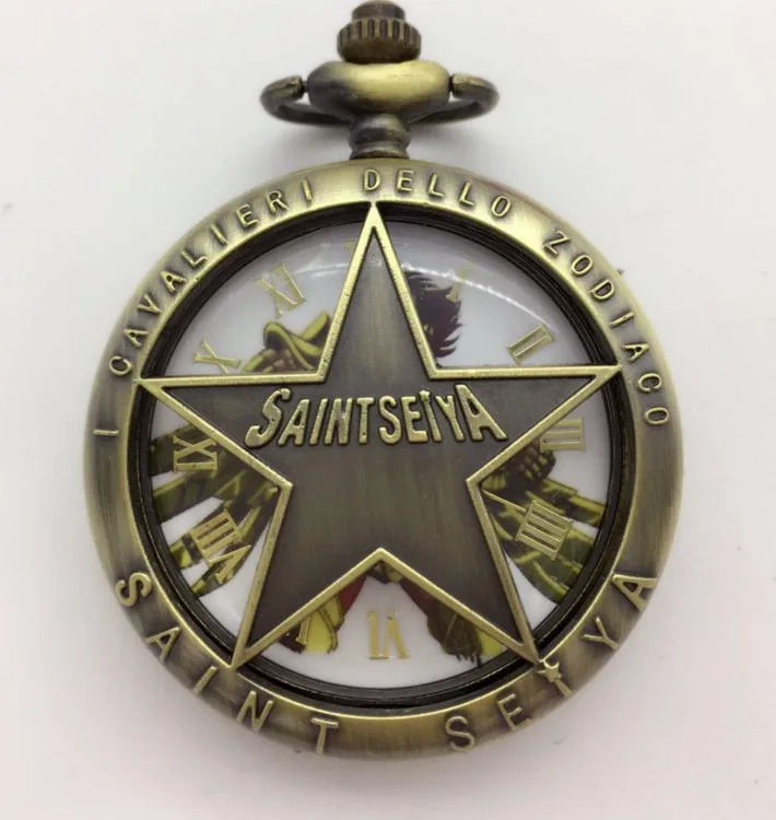 Japanese Saint Seiya Pocket Watch Fob Chain Quartz Japan Cartoon Comics Male Open-face Clock Mens Watch Mens Gift