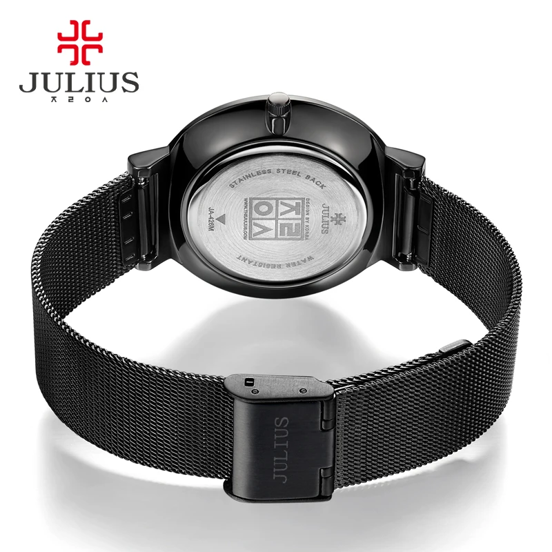 JULIUS JA-426 Men\'s Silver Gold Brown Black Mesh Stainless Steel Quartz Analog Diamante Dial Fashion Casual Waterproof Watch