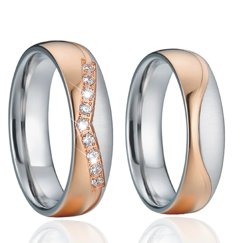 His and Hers Crown Set Alliances Couple Wedding Rings for Men  Women Girls Cz Zirconia Rose Gold Color Jewelry Stainless Steel