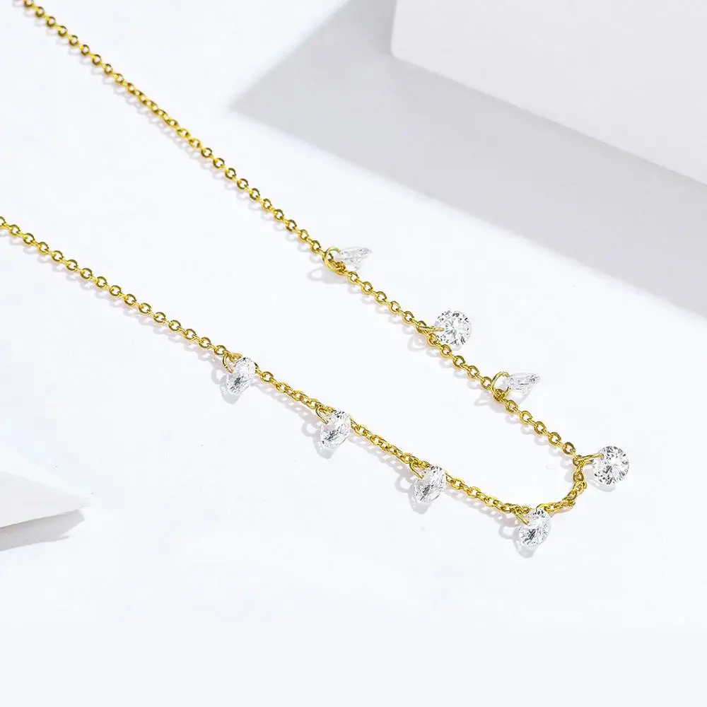 Real 925 Sterling Silver Dazzling Cubic Zircon Round Circle CZ Pendant Necklaces for Women Sterling Silver Jewelry