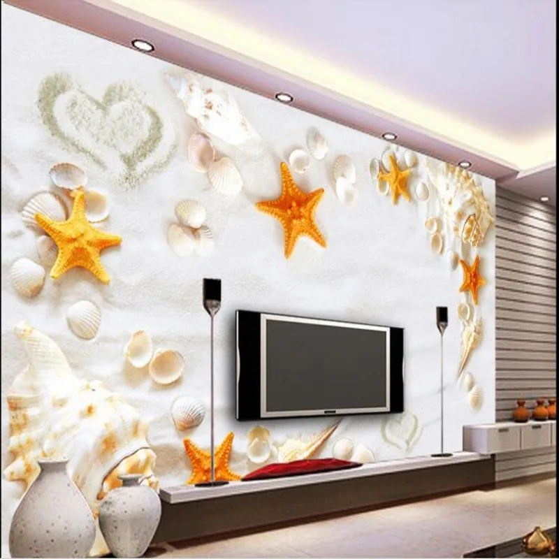 

wellyu Custom large fresco love beach sand sea shell shell sand conch TV background wall wallpaper papel de parede