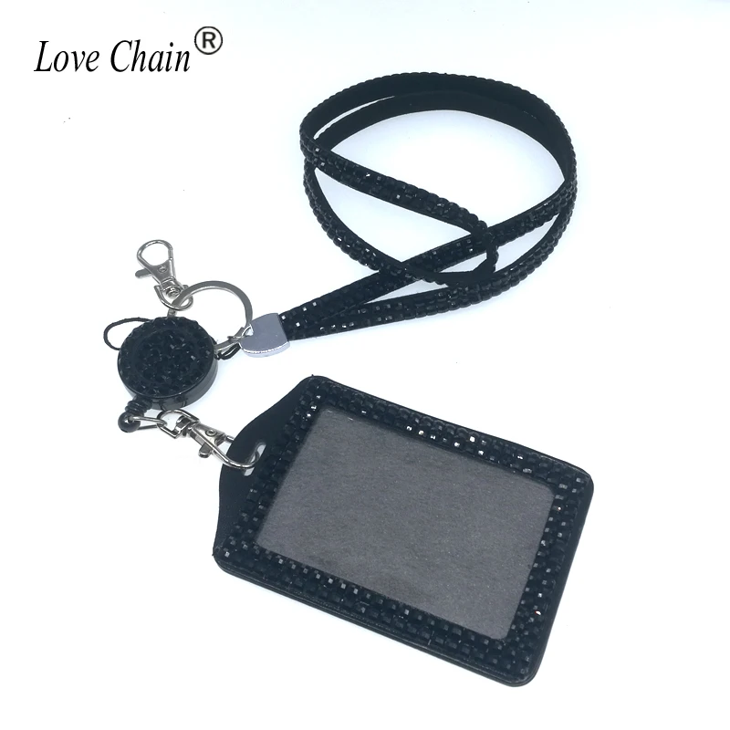 1Set Fashion Bling Crystal Rhinestone Lanyard Crystal Necklace + Badge Reel + Card Holder for Business Id/key