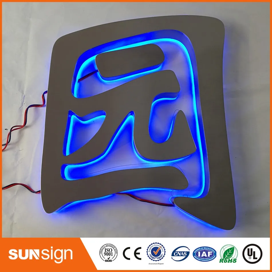 Panneau de sortie d'usine en acier inoxydable à LED, logo de lettres 3d, en acrylique, illuminant le signe de lettres 3d à led