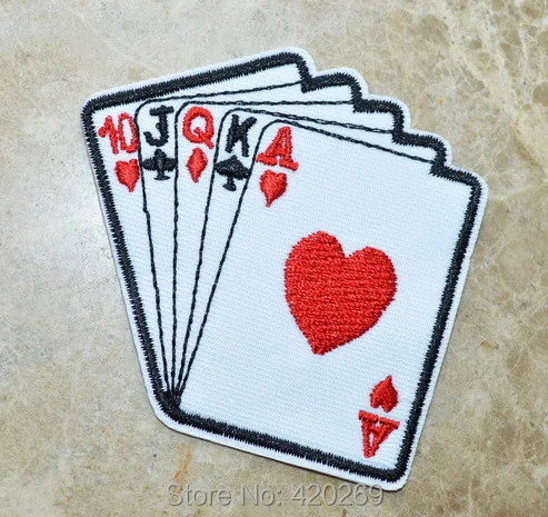 

HOT SALE! ~ Playing cards Gambling royal flush poker ace Punk IRON ON Patches, sew on Appliques, Made of Cloth,100% Quality