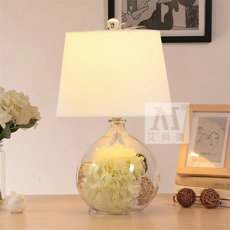 Nordic modern minimalist creative dry flower glass table lamp living room bedroom bedside flower desk lamp free shipping