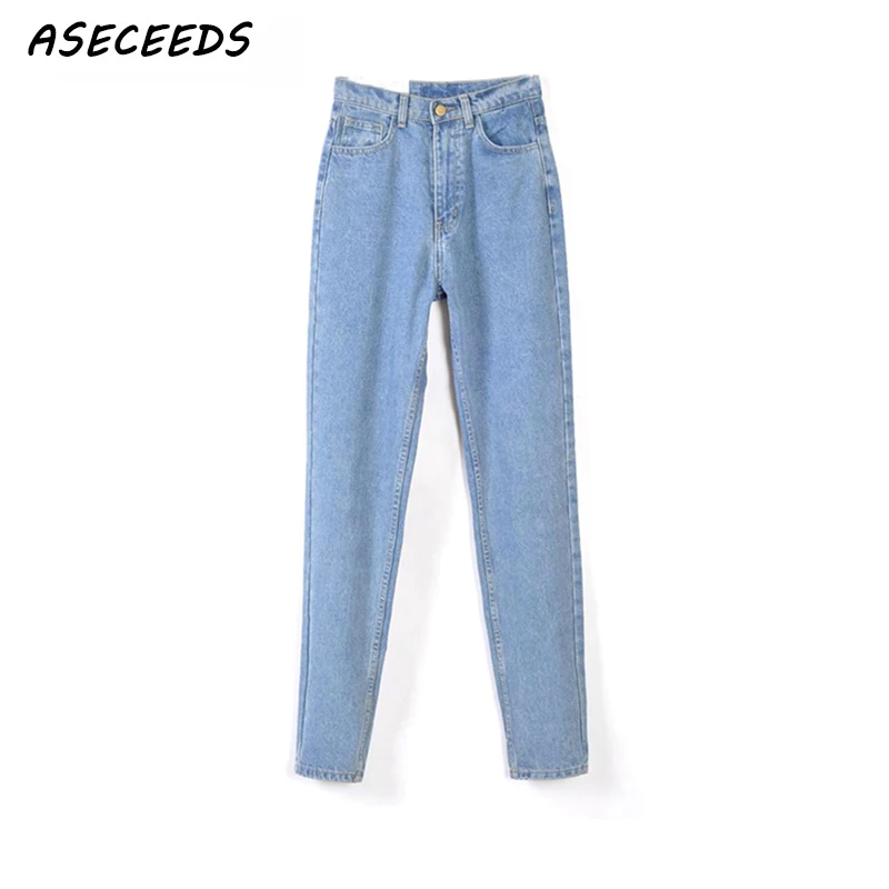 Vintage ladies boyfriend jeans for women mom high waisted jeans blue denim pants trousers korean streetwear jeans pants 2019