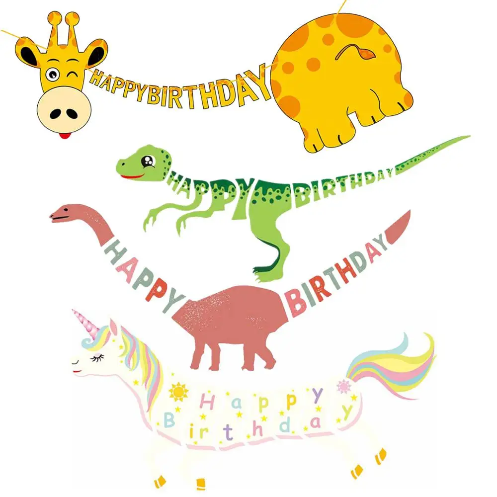 

Happy Birthday Banners Dinosaur Party Decor Boys Birthday Party Hanging Garlands Kids Jungle Safari Party Supplies Baby Shower