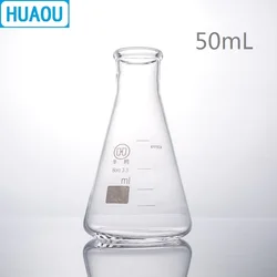 HUAOU Erlenmeyer 플라스크 붕규산염 3.3 유리, 좁은 목 원뿔 삼각형 플라스크, 실험실 화학 장비, 50mL