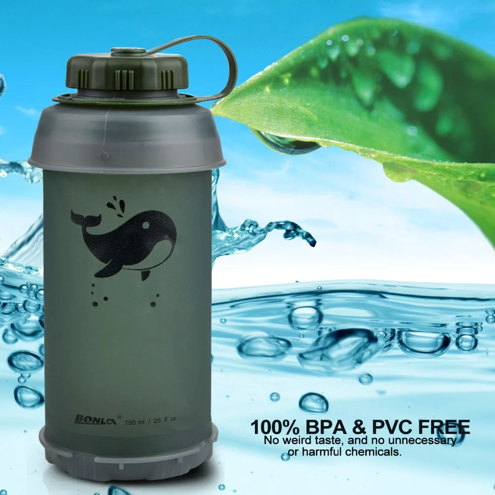 750ML Portable Outdoor Collapsible Sport TPU Soft Water Bottle Folding Kettle Water Bottle Camping Travel Running Bottle