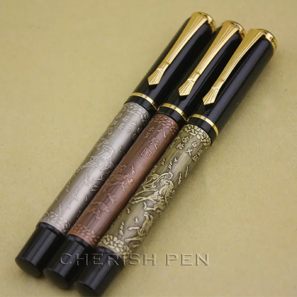 

Promotion pens 3pcs/lot Baoer 507 3 Color Brass "the eight horses" Medium Nib Ink/Steel/Gift/Fountain Pen Free Shipping