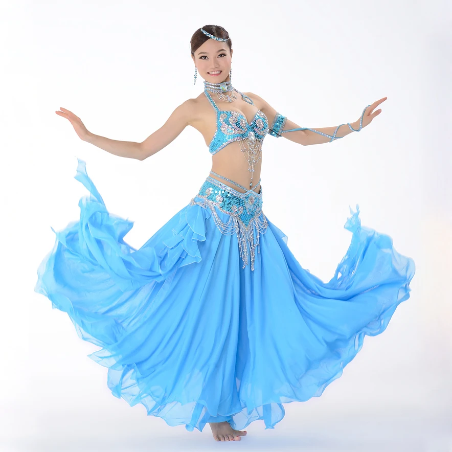 12 Colors Stage Performance Oriental Belly Dancing Clothes 3-piece Suit Bead Bra, Belt & Skirt Belly Dance Costume Set