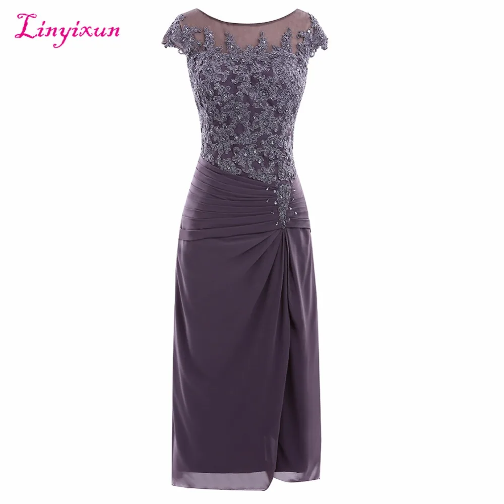 

Linyixun Real Photo Lace Short Prom Dresses 2020 With Appliques Vestido de festa Scoop Short Sleeve Zipper Prom Gown Custom