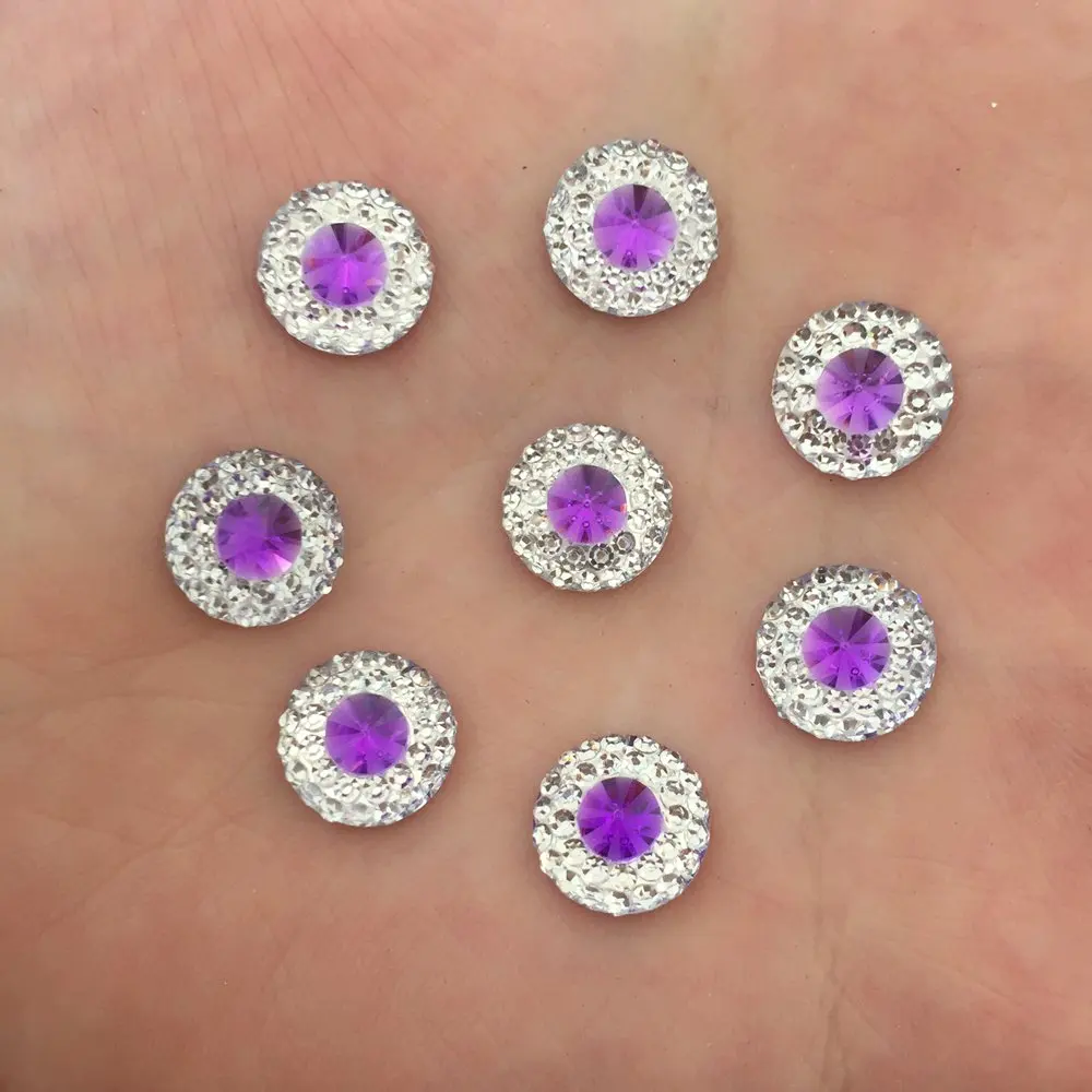 New 50pcs 10mm Resin Round Double Color Flatback Rhinestone Wedding Buttons DIY Craft K68