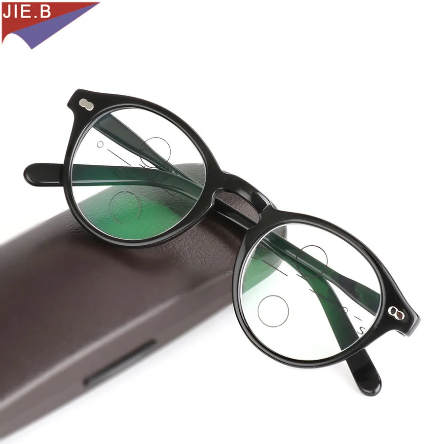 2019 Acetate Quality Multifocal lenses Reading Glasses Men Fashion Half Rim Progressive Glasses Square diopter glasses