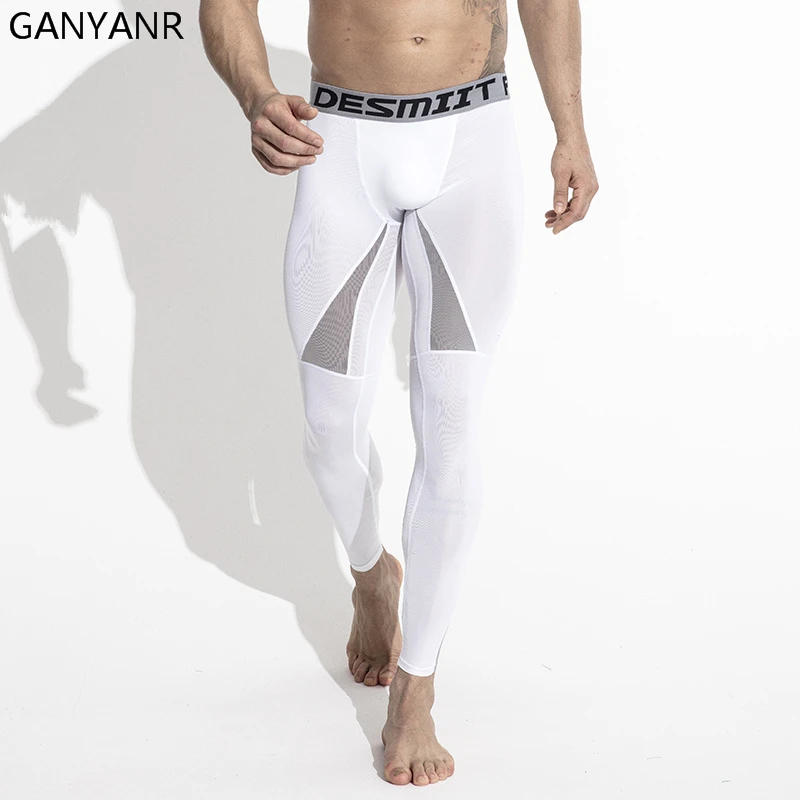 GANYANR Brand Running Tights Men Yoga Pants Sports Leggings Fitness Spandex Long Trousers Basketball Compression Training Gym