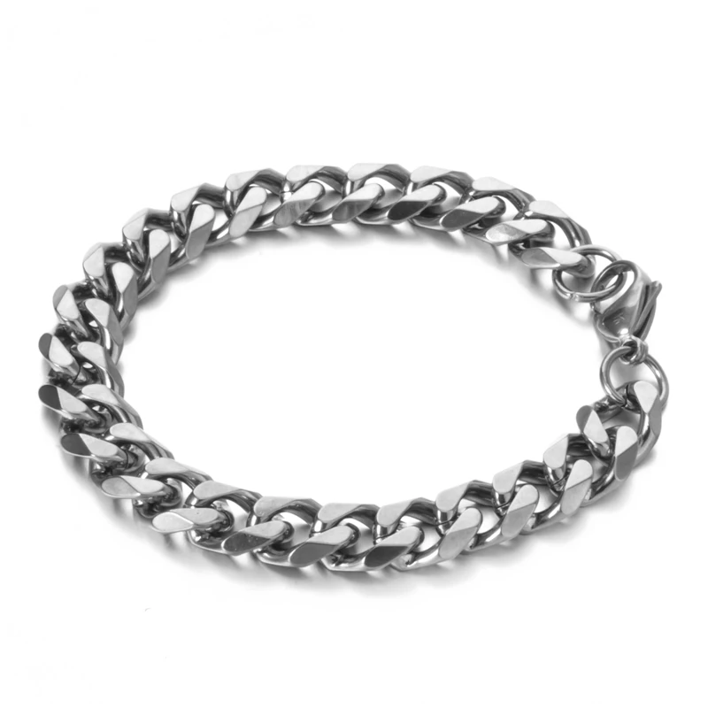 Elfasio 18cm 20cm 23cm Men Bracelets Silver/Gold/Black Color Curb Cuban Link Stainless Steel Bracelet For Women Men\'s Jewelry