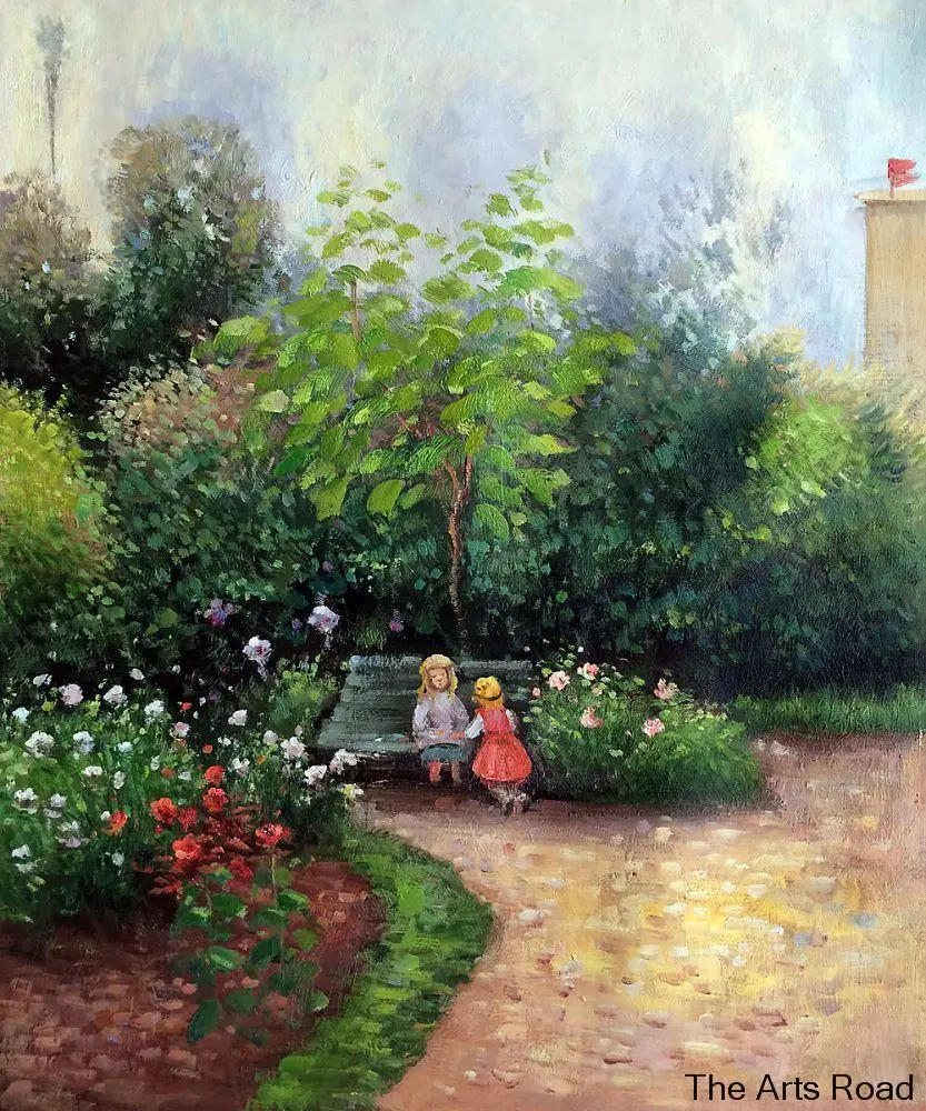 

Handpainted Landscape Oil Painting A Corner of the Garden at Hermitage Boulevard Montmartre, Spring by Camille Pissarro Wall Art