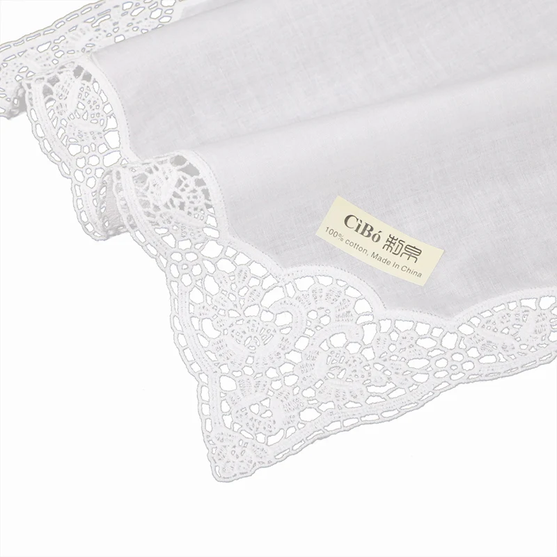 D602 :  120 pieces White premium cotton lace wedding handkerchief crochet hankies for women/ladies bridal gift